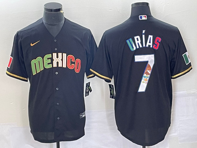 Men's Mexico Baseball #7 Julio Urías 2023 Black World Baseball With Patch Classic Stitched Jersey